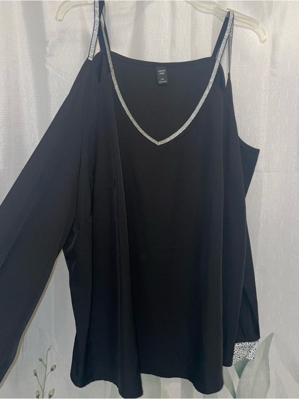 SHEIN Curve Black Rhinestone Cold Shoulder Blouse 3XL